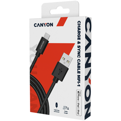 CANYON cable MFI-1 Lightning 12W 1m Black
