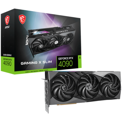 MSI Video Card Nvidia GeForce RTX 4090 GAMING X SLIM 24G, 24GB GDDR6X, 384-bit, 21 Gbps Effective Memory Clock, 2595 MHz Boost, 16384 CUDA Cores, 2x DP v1.4a, 2x HDMI 2.1a, RAY TRACING, Triple Fan, 850W Recommended PSU, 3Y