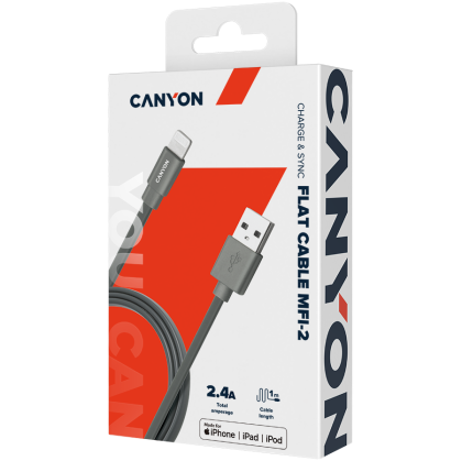 CANYON cable MFI-2 Lightning 12W 1m Dark Grey