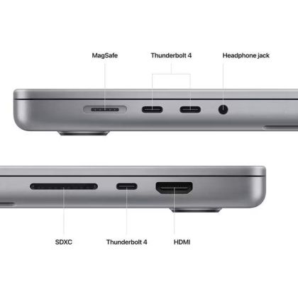 Laptop Apple MacBook Pro 14 M2 Pro, Procesor Apple M2 Pro CPU cu 10 nuclee, GPU cu 16 nuclee, Neural Engine 16 core, 14.2" XDR (3024x1964) 1000nits, ram 16GB, 512GB SSD, INT keyboard, culoare Space Grey, macOS Ventura