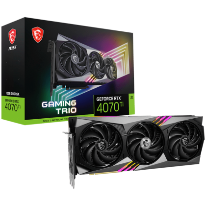 MSI Video Card Nvidia GeForce RTX 4070 Ti GAMING TRIO 12G, 12GB GDDR6X, 192bit, Effective Memory Clock: 21000MHz, Boost: 2610 MHz, 7680 CUDA Cores, PCIe 4.0, 3x DP 1.4a, HDMI 2.1a, RAY TRACING, Triple Fan, 700W Recommended PSU, 3Y