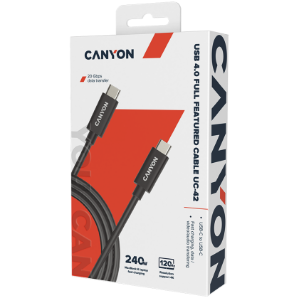 CANYON UC-42, USB4 TYPE-C to TYPE-C cable assembly 20G 2m 5A 240W(ERP) with E-MARK, CE, ROHS, black