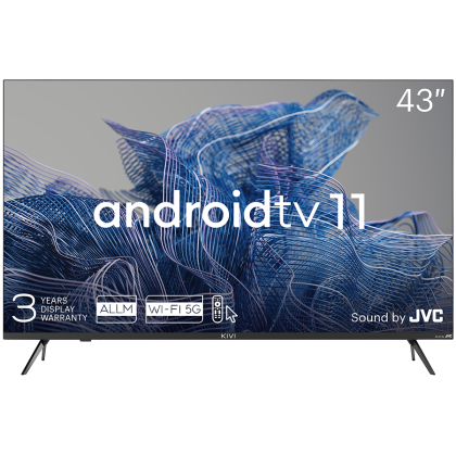 43', UHD, Android TV 11, Black, 3840x2160, 60 Hz, Sound by JVC, 2x12W, 53 kWh/1000h , BT5.1, HDMI ports 4, 24 months