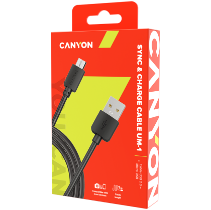 CANYON UM-1 Micro USB cable, 1M, Black, 15*8.2*1000mm, 0.018kg