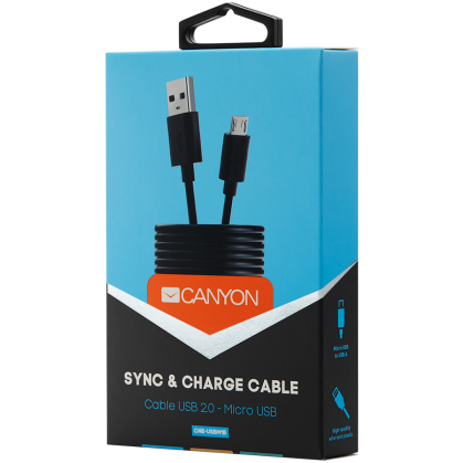 CANYON UM-1 Micro USB cable, 1M, Black, 15*8.2*1000mm, 0.018kg