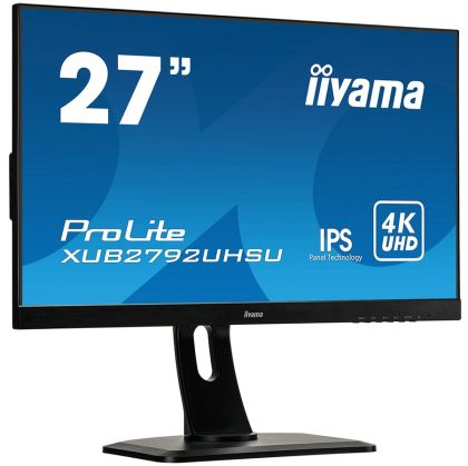 IIYAMA Monitor Prolite, 27" ETE, ULTRA SLIM LINE, 3840x2160 UHD, IPS, 4ms, 13cm height adj. stand, 300cd/m², DVI, HDMI, DisplayPort, Speakers,  USB-HUB(2x3.0)
