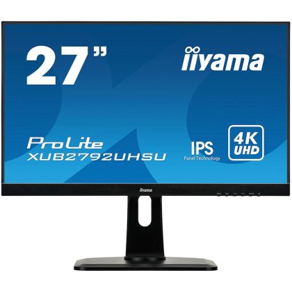 IIYAMA Monitor Prolite, 27" ETE, ULTRA SLIM LINE, 3840x2160 UHD, IPS, 4ms, 13cm height adj. stand, 300cd/m², DVI, HDMI, DisplayPort, Speakers,  USB-HUB(2x3.0)