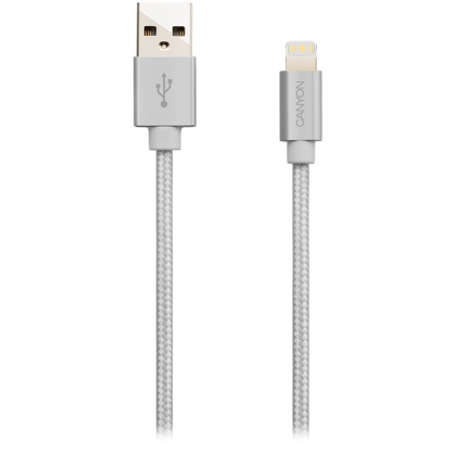 CANYON MFI-3, Charge & Sync MFI braided cable with metalic shell, USB to lightning, certified by Apple, cable length 1m, OD2.8mm, Pearl White
