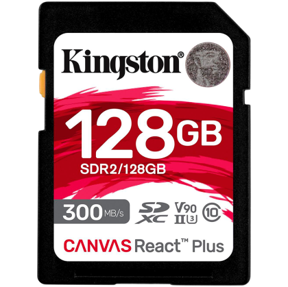 Kingston 128GB Canvas React Plus SDXC UHS-II 300R/260W U3 V90 for Full HD/4K/8K, EAN: 740617301960