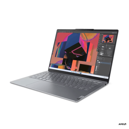Laptop Lenovo Yoga Slim 6 14APU8, Procesor AMD Ryzen 7 7840U up to 5.1GHz, 14" WUGA (1920 x 1200) OLED glossy 400nits, ram 16GB soldered 6400MHz LPDDR5, 512GB SSD M.2 PCIe NVMe, AMD Radeon™ 780M Graphics, culoare Grey, DOS