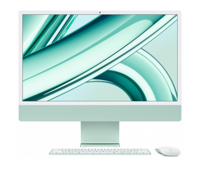 PC all in one Apple iMac 24 inch, Procesor Apple M3 CPU cu 8 nuclee, GPU cu 8 nuclee, Neural Engine 16 nuclee, 24" 4.5K (4480x2520) Retina 500niti, ram 8GB, 256GB SSD, tastatura INT, culoare green, macOS Sonoma