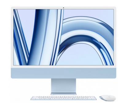PC all in one Apple iMac 24 inch, Procesor Apple M3 CPU cu 8 nuclee, GPU cu 8 nuclee, Neural Engine 16 nuclee, 24" 4.5K (4480x2520) Retina 500niti, ram 8GB, 256GB SSD, tastatura INT, culoare blue, macOS Sonoma