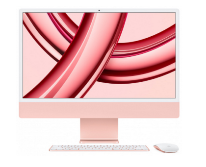 PC all in one Apple iMac 24 inch, Procesor Apple M3 CPU cu 8 nuclee, GPU cu 8 nuclee, Neural Engine 16 nuclee, 24" 4.5K (4480x2520) Retina 500niti, ram 8GB, 256GB SSD, tastatura INT, culoare pink, macOS Sonoma