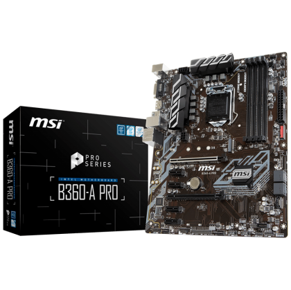 MSI Main Board Desktop B360 (S1151, DDR4, USB3.1, USB2.0, SATA III, M.2, DisplayPort, DVI-D - Requires Processor Graphics, 8-Channel(7.1) HD Audio with Audio Boost, Intel I219-V Gigabit LAN) ATX Retail