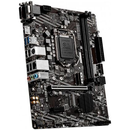 MSI H410M PRO,m-ATX,Socket 1200,Intel H410 Chipset,2 DIMMs,Dual Channel DDR4 up to 2933 MHz,1x PCIe 3.0 x16 slot,1x M.2 slot,2x USB 3.2 Gen 1,4x USB 2.0,1x HDMI,1x DVI-D,1x VGA,1G LAN,7.1 Audio,3y warranty