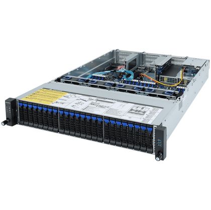 Gigabyte Rack Server R282-Z91 Dual AMD EPYC 7002/7003, 32 x DIMMs, 2 x 1Gb/s LAN, Onboard 12Gb/s SAS expander, 24 x 2.5" SATA/SAS HDD/SSD in front, 2 x 2.5" SATA/SAS HDD/SSD in rear, Ultra-Fast M.2 with PCIe Gen3 x4, 8 x PCIe Gen4 x16 and x8, 1600W 80 PL
