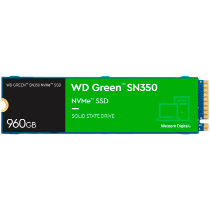 SSD WD Green SN350 960GB M.2 2280 PCIe Gen3 x4 NVMe TLC, Read/Write: 2400/1900 MBps, IOPS 340K/380K, TBW: 80-EOL->WDS100T3G0C