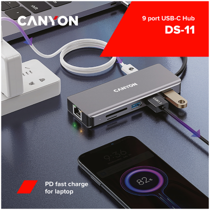 CANYON hub DS-11 9in1 USB-C Space Grey