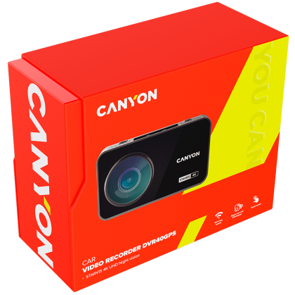 Canyon DVR40GPS, 3.0'' IPS(640x360), touchscreen, UHD 4K 3840x2160@30fps, WQHD 2.5K 2560x1440@60fps, NTK96670, 8 MP CMOS Sony Starvis IMX415 image sensor, 8 MP cam, 140° Viewing Angle, Wi-Fi, GPS, Video camera database, USB-C,