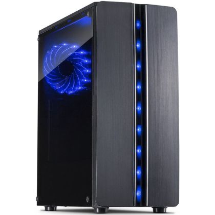 Chassis INTER-TECH Thunder Gaming Midi Tower, ATX, 1xUSB3.0, 2xUSB2.0, HD audio, PSU optional, Window side panel, LED light on the front, 1x 120mm serial blue LED, Black