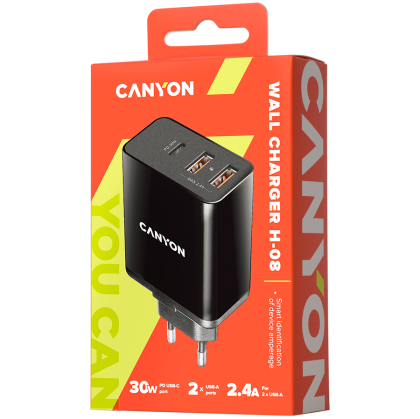 CANYON charger H-08 PD 30W USB-C 2USB-A Black