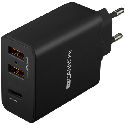 CANYON charger H-08 PD 30W USB-C 2USB-A Black
