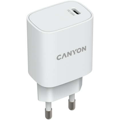 CANYON H-20, PD 20W Input: 100V-240V, Output: 1 port charge: USB-C:PD 20W (5V3A/9V2.22A/12V1.67A) , Eu plug, Over- Voltage ,  over-heated, over-current and short circuit protection Compliant with CE RoHs,ERP. Size: 80*42.3*30mm, 55g, White