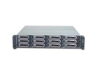 12bay RAID Storage System for up to 12 SAS and/or SATA Harddisks, 4x SAS Host-Interfaces TWO Controller, controller redundancy, RAID 0,1,1E,5,6,10,50,60, 1 Gb/s Ethernet (GbE) Managementport, embedded Promise Array Management