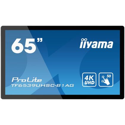 iiyama PROLITE TF6539UHSC-B1AG65" Open Frame PCAP interactive large format display with 50pt touch capability, IPS panel technology and touch through glass function for landscape, portrait or face up use 4K  HDMI x2 (v.2.0 x1 max. 3840x2160 @60Hz, v