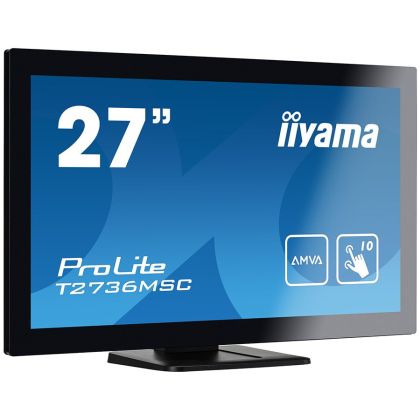 IIYAMA Monitor Prolite, 27" PCAP 10P Touch Screen, 1920x1080, VA-panel, Flat Bezel Free Glass Front, VGA, HDMI, DisplayPort, 255cd/m² (with touch), USB 3.0-Hub (4xOut), 3000:1 Static Contrast, 5ms