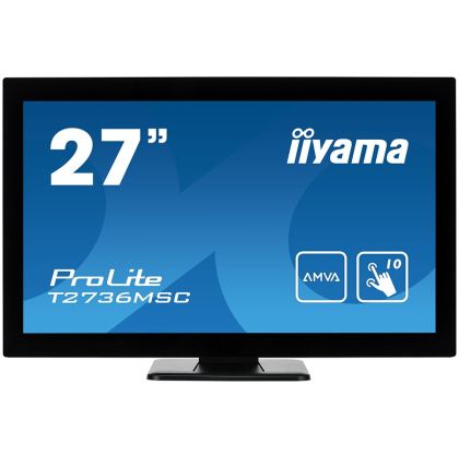 IIYAMA Monitor Prolite, 27" PCAP 10P Touch Screen, 1920x1080, VA-panel, Flat Bezel Free Glass Front, VGA, HDMI, DisplayPort, 255cd/m² (with touch), USB 3.0-Hub (4xOut), 3000:1 Static Contrast, 5ms