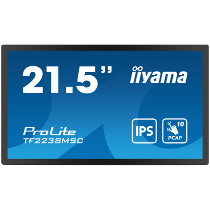 IIYAMA 21,5" Bonded PCAP Bezel Free 10P Touch with Anti-Fingerprint coating, 1920x1080, IPS panel, DisplayPort, HDMI, 525cd/m² (with touch), Gloves and Waterproof mode, Palm Rejection, USB Touch Interface, Metal housing open frame design, Face-Up