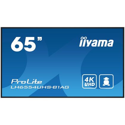 IIYAMA LH6554UHS-B1AG 65" 4K UHD Professional Digital Signage 24/7 display featuring Android OS IPS 500 cd/m² 3840 x 2160 @60Hz Android 11 OS, iiSignage2, FailOver, EShare  WiFi (Built-in)