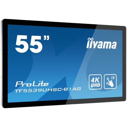 IIYAMA LFD PROLITE TF5539UHSC-B1AG 24/7 TOUCH IPS Touch through-glass 3840 x 2160 @60Hz, 500 cd/m², 1100:1, 8ms capacitive Touch points 15, Touch accuracy	+- 3mm, VGA, HDMI, DP, RS-232c, Rj45, Speakers, landscape, portrait, face-up, VESA
