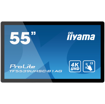 IIYAMA LFD PROLITE TF5539UHSC-B1AG 24/7 TOUCH IPS Touch through-glass 3840 x 2160 @60Hz, 500 cd/m², 1100:1, 8ms capacitive Touch points 15, Touch accuracy	+- 3mm, VGA, HDMI, DP, RS-232c, Rj45, Speakers, landscape, portrait, face-up, VESA