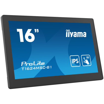 IIYAMA Monitor LED T1624MSC-B1 15.6” Full HD PCAP 10pt touchscreen monitor with IPS panel technology, integrated media player and a hinged stand on the back