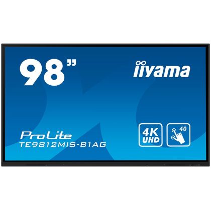 IIYAMA LFD TE9812MIS-B1AG 98" Interactive 4K UHD Touchscreen featuring a 4K interface with User Profiles Thin bezel 400 cd/m² 1200:1 4000:1 PureTouch-IR 40, 5pt writing iiWare 10 Android 11 OS