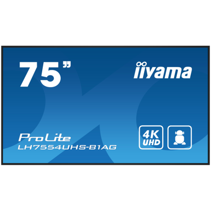 Iiyama ProLite LH7554UHS-B1AG75" Diagonal Class (74.5" viewable) LED-backlit LCD display digital signage with built-in media player SDM Slot PC 4K UHD (2160p) 3840 x 2160 black matte finish