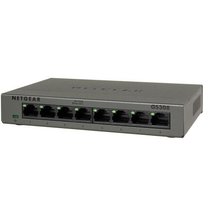 8-port 10/100/1000 Mbps switch with external power supply, metallic case