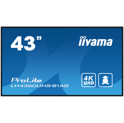 IIYAMA LFD LH4360UHS-B1AG 43" 24/7 4K UHD professional digital signage VA 3840 x 2160 @60Hz 16:9 500 cd/m² 5000:1 8.5ms Android 11 OS, iiSignage², FailOver, EShare