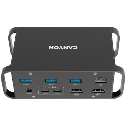 CANYON HDS-95ST, Multiport Docking Station with 14 ports ,with Type C female *4  ,USB3.0*2,USB2.0*2,RJ45*1,HDMI*2,SD card slot,Audio 3.5 audio*1Input 100-240V/100W AC port, Output USB-C PD 60W * 1, Dual USB C cables length 1.0m 20V3A, , 140*75*49mm,