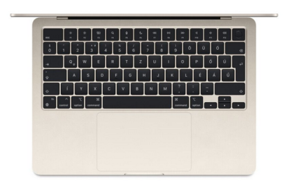 Laptop Apple MacBook Air 13", Procesor Apple M3  CPU cu 8 nuclee, GPU cu 10 nuclee, 13.6"(2560 x 1664) Retina 500nits, ram 8GB, 512GB SSD, tastatura INT, culoare Starlight, macOS Sonoma