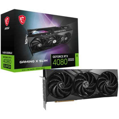 MSI Video Card Nvidia GeForce RTX 4080 SUPER 16G GAMING X SLIM, 16GB GDDR6X, 256-bit, 23 Gbps Effective Memory Clock, 2610 MHz Boost, 10240 CUDA Cores, 2x DP v1.4a, 2x HDMI 2.1a, RAY TRACING, Triple Fan, 850W Recommended PSU, 3Y