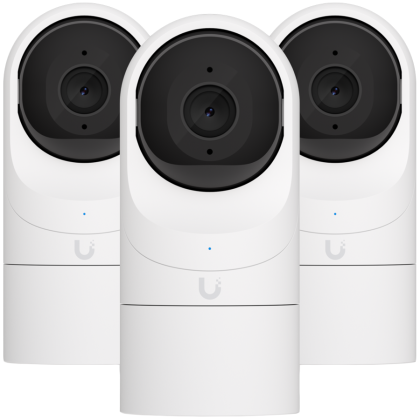 UBIQUITI G3 Flex 3-pack; FHD (2MP) video resolution; Versatile table or ceiling mounting; 6 m (20 ft) IR night vision; Connect and power using PoE; Record audio with an integrated microphone; Weather-resistant (outdoor covered).