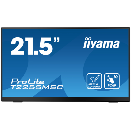 IIYAMA 21,5" Bonded PCAP 10P Touch, MPP2.0 (active stylus) supported, 1920x1080, IPS-panel, Flat Bezel Free Glass Front, HDMI, Displayport, 400cd/m², USB Hub 2x 3.0, Speakers, Bookstand