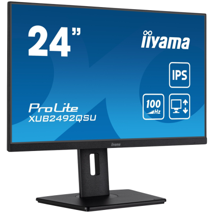 IIYAMA Monitor LED XUB2492QSU-B1 23.8" IPS 2560 x 1440 @100Hz 300 cd/m² 1000:1 0.5ms HDMI DP USB-Hub 	height, swivel, tilt, pivot (rotation both sides) 3y