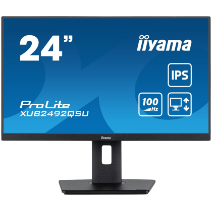 IIYAMA Monitor LED XUB2492QSU-B1 23.8" IPS 2560 x 1440 @100Hz 300 cd/m² 1000:1 0.5ms HDMI DP USB-Hub 	height, swivel, tilt, pivot (rotation both sides) 3y