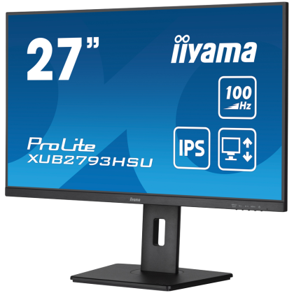 IIYAMA Monitor LED XUB2793HSU-B6 27" IPS 1920 x 1080 @100Hz  16:9 250 cd/m² 1000:1 1ms HDMI DP USB Hub HAS+PIVOT