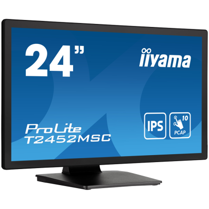IIYAMA Monitor LED PROLITE T2452MSC-B1 24” PCAP multi-touch edge-to-edge glass and anti fingerprint coating IPS Full HD 400 cd/m² HDMI DP Speakers