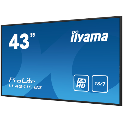 43" Flexible Full HD professional large format display with USB media playbackSet in a slim bezel, the iiyama LE4341S is a professional digital signage display offering 18/7 operating time in landscape orientation.
